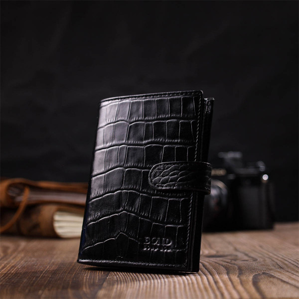 Фактурное портмоне для мужчин из натуральной кожи с тиснением под крокодила BOND 22057 Черный