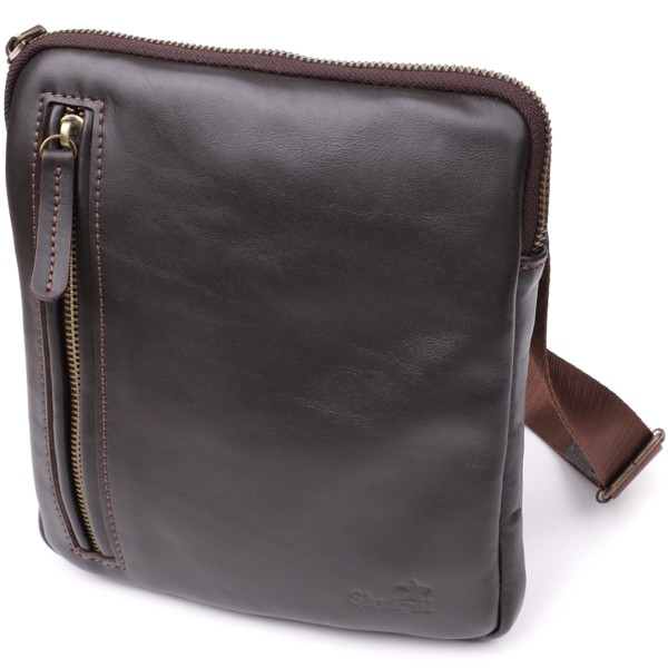 Элегантная мужская сумка из гладкой натуральной кожи Shvigel 23150 Коричневый
