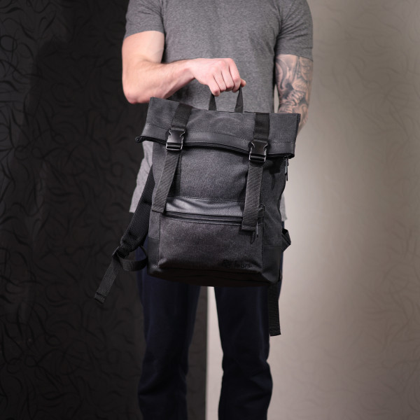 Добротный рюкзак для ноутбука из вставками эко-кожи FABRA 22583 Черный