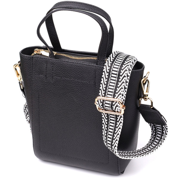 Трапециевидная сумка для женщин из натуральной кожи Vintage 22916 Черный