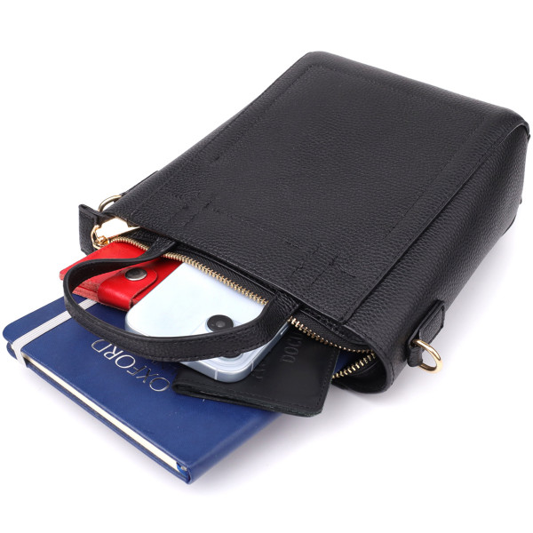 Трапециевидная сумка для женщин из натуральной кожи Vintage 22916 Черный