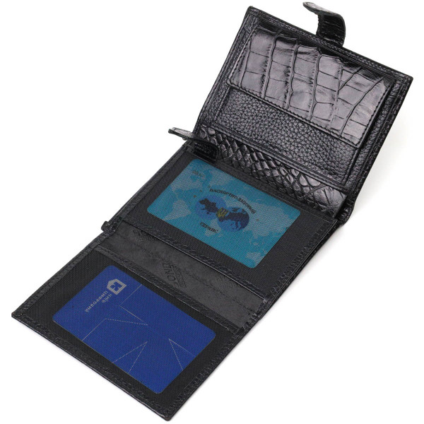 Фактурное портмоне для мужчин из натуральной кожи с тиснением под крокодила BOND 22057 Черный