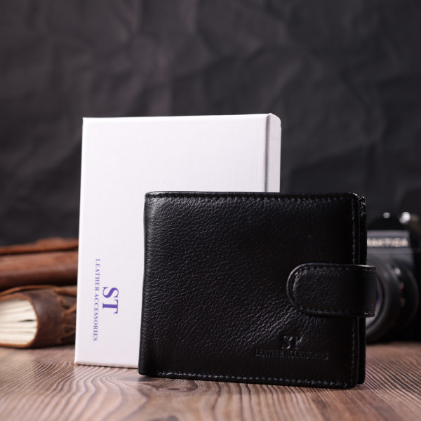 Кошелек для мужчин удобного размера из натуральной кожи ST Leather 22461 Черный
