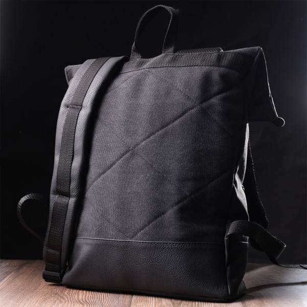 Добротный рюкзак для ноутбука из вставками эко-кожи FABRA 22583 Черный