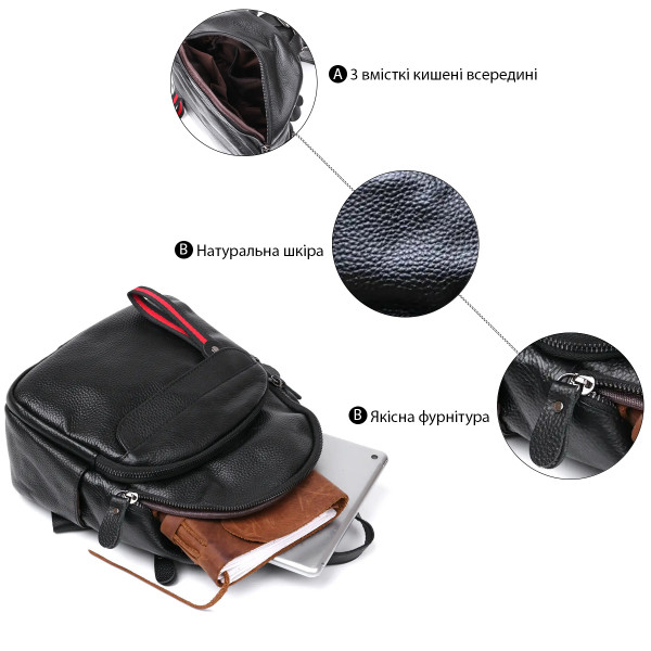 Кожаный небольшой женский рюкзак Vintage 20675 Черный