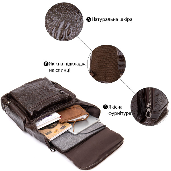 Рюкзак под рептилию кожаный Vintage 20430 Коричневый