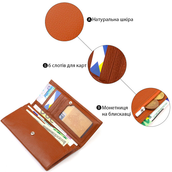 Женский удобный кошелек из натуральной кожи CANPELLINI 21829 Коричневый