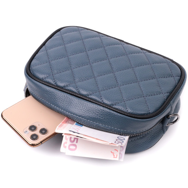 Кожаная сумка через плечо на одно отделение для женщин Vintage 22385 Синяя