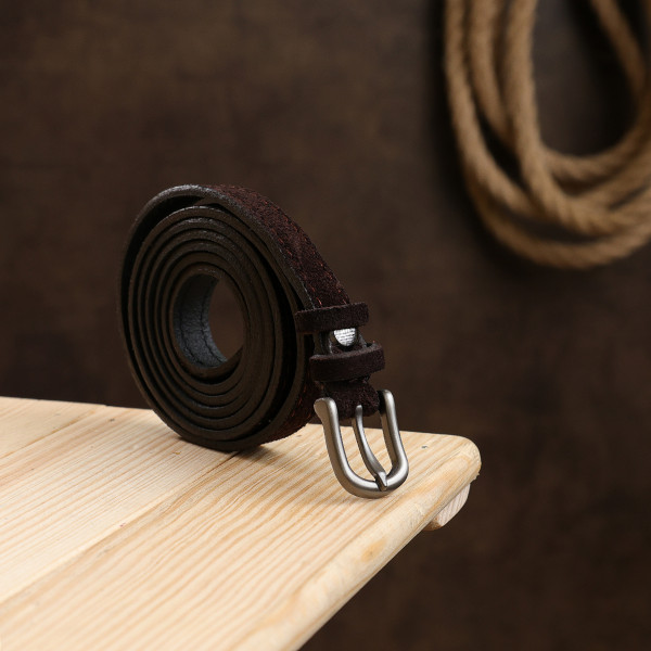 Тонкий замшевый ремень для женщин Vintage 20773 Темно-коричневый