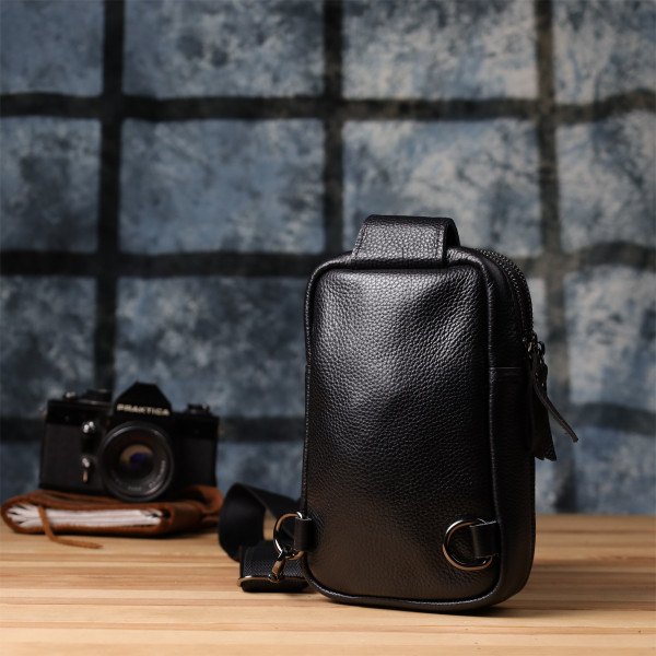 Сумка-слинг для мужчин из натуральной кожи Vintage 22955 Черный