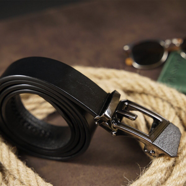 Ремень мужской с пряжкой автомат Vintage 20322 Черный