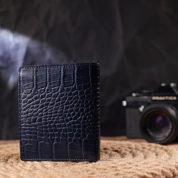 Необычное мужское портмоне из натуральной фактурной кожи CANPELLINI 21499 Синее