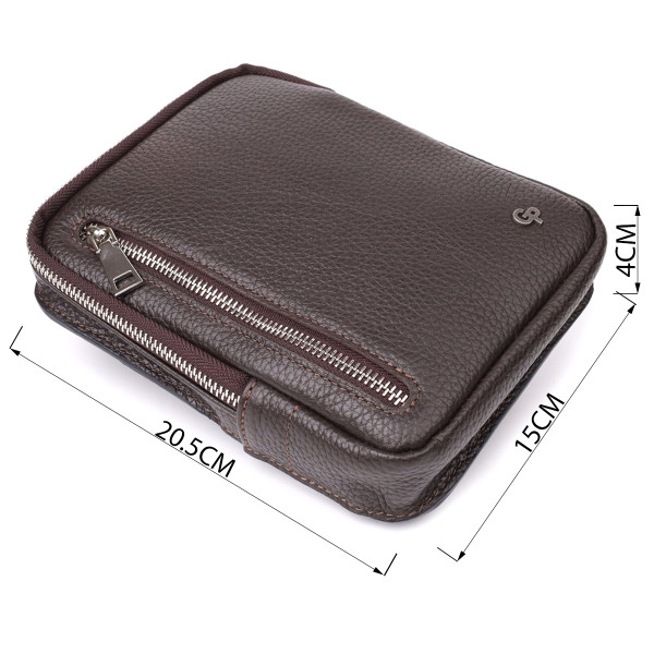 Прямоугольная сумка бананка из зернистой натуральной кожи GRANDE PELLE 22878 Коричневая