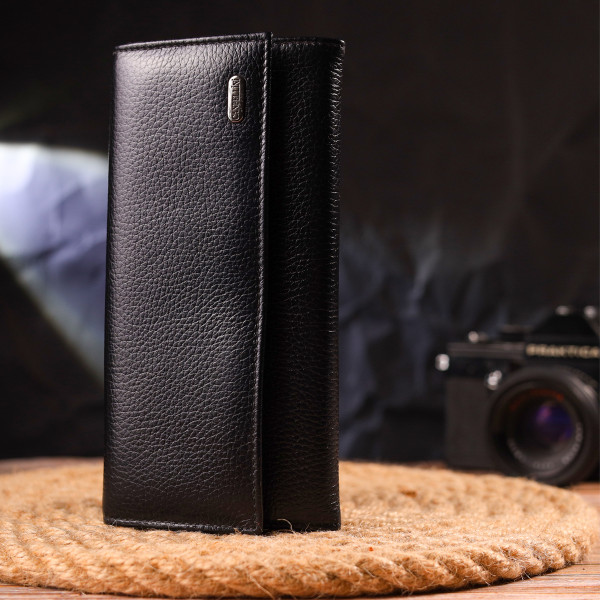 Женский вместительный кошелек из натуральной зернистой кожи CANPELLINI 21625 Черный