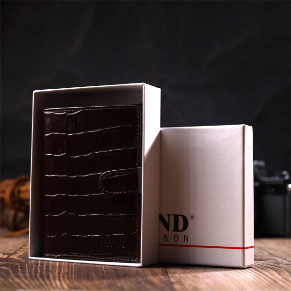 Портмоне фактурное для мужчин из натуральной кожи с тиснением под крокодила BOND 22058 Коричневый