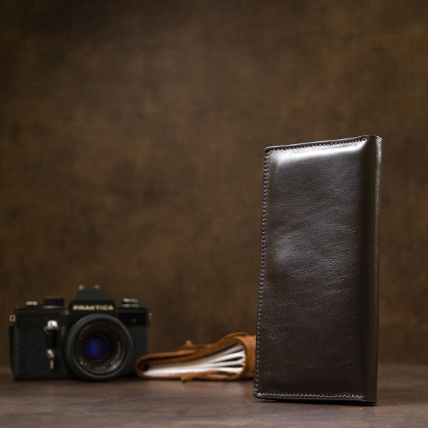 Кожаное глянцевое портмоне GRANDE PELLE 11469 Темно-коричневый