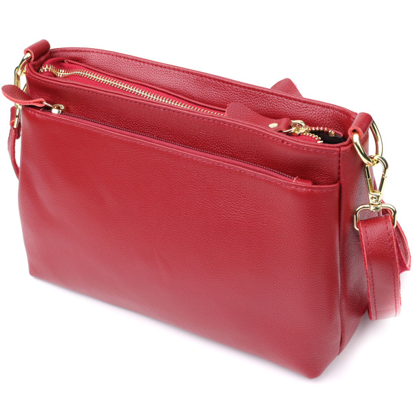 Элегантная женская сумка с твердым дном из натуральной кожи Vintage 22982 Красный