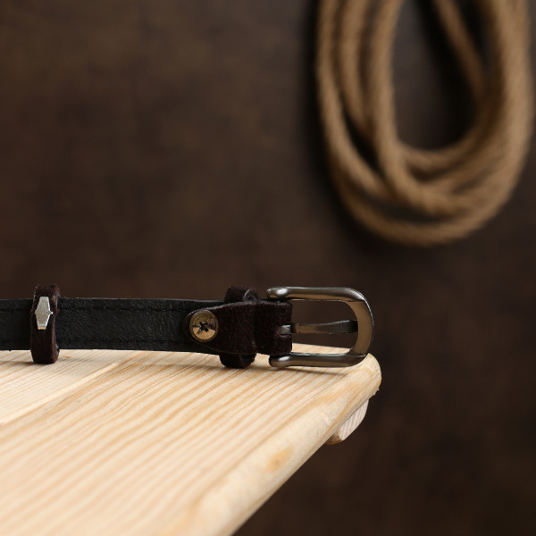 Тонкий замшевый ремень для женщин Vintage 20773 Темно-коричневый