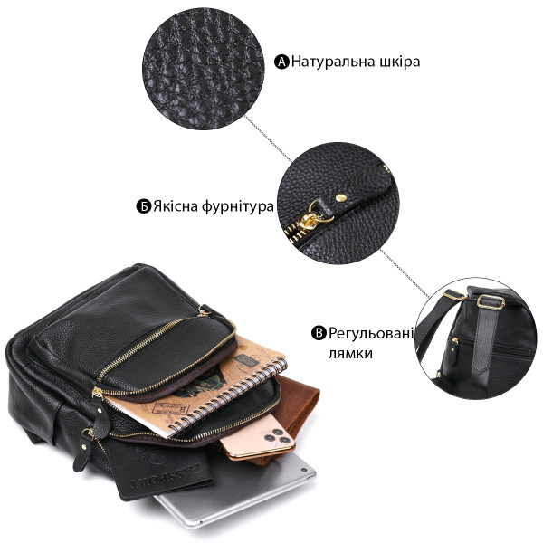 Кожаный стильный женский рюкзак Vintage 20676 Черный