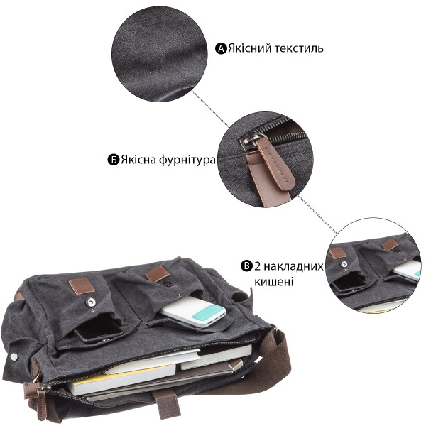 Сумка на плечо текстильная Vintage 20076 Черная